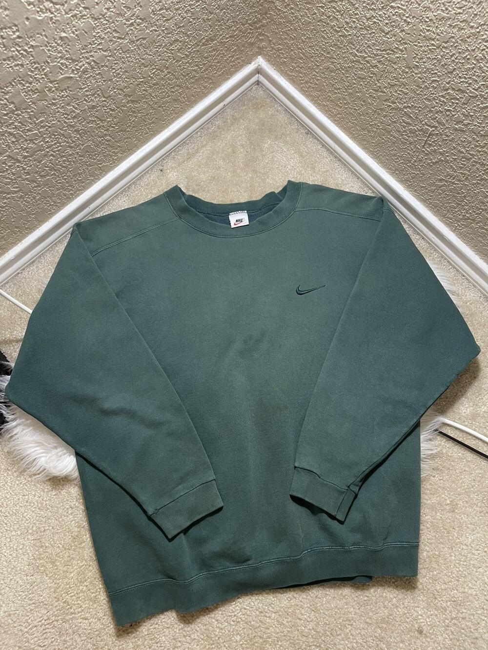 VINTAGE Nike Sweatshirt Men’s XL Forest Green Crew Neck USA Mini Swoosh 90s